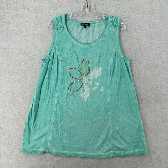 Ulla Popken Set of 2 Tank Tee T-Shirt Tops Womens 16/18 Tropical Vacation Sequin - Picture 2 of 16